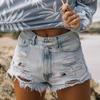 Women Solid Hole Shorts High Waist Perforated Tassel Denim  Hot Shorts