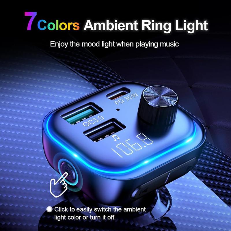 FM-передатчик Bluetooth 5.3 автомобильный адаптер 54 Вт Макс с PD36W и USB-приемником для быстрой зарядки, функцией громкой связи, USB-плеером