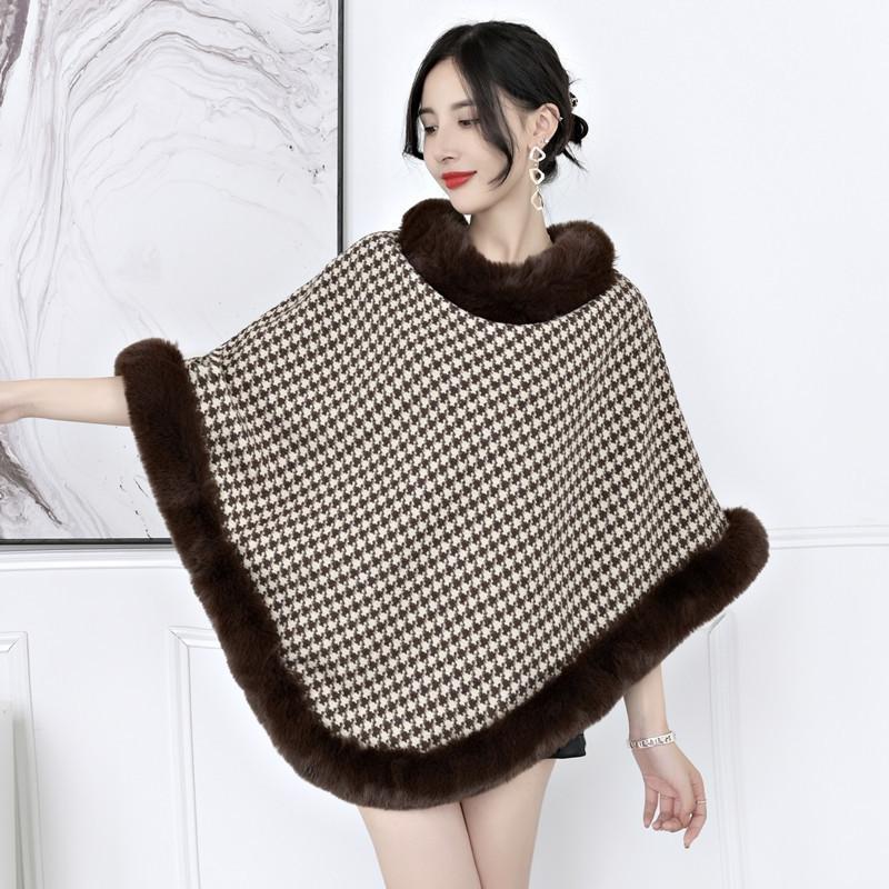 European And Korean Qiandongge Rabbit Fur Collar Pullover Cape Shawl 1279 #