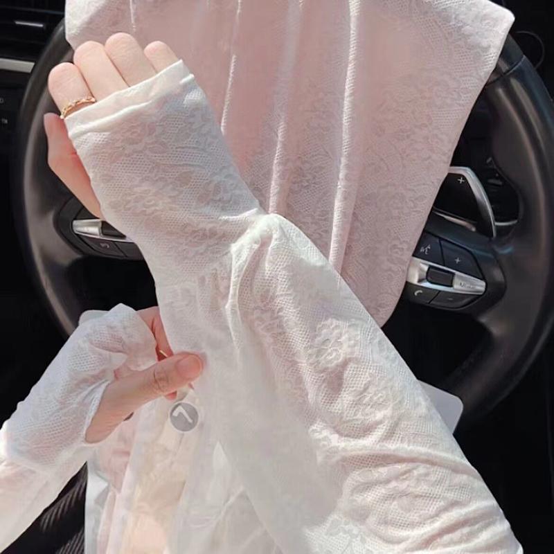 Cute Thin Lace Ice Silk Sleeves Anti-Uv Sun Protection Sunscreen Sleeve Arm Covers Long-Sleeved Cycling Gloves Outdoor