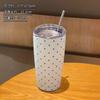 Polka Dot Vacuum Insulated Tumbler 304 Stainless Steel Large Capacity Water Bottle with Straw Couples Cup for Home Daily Use