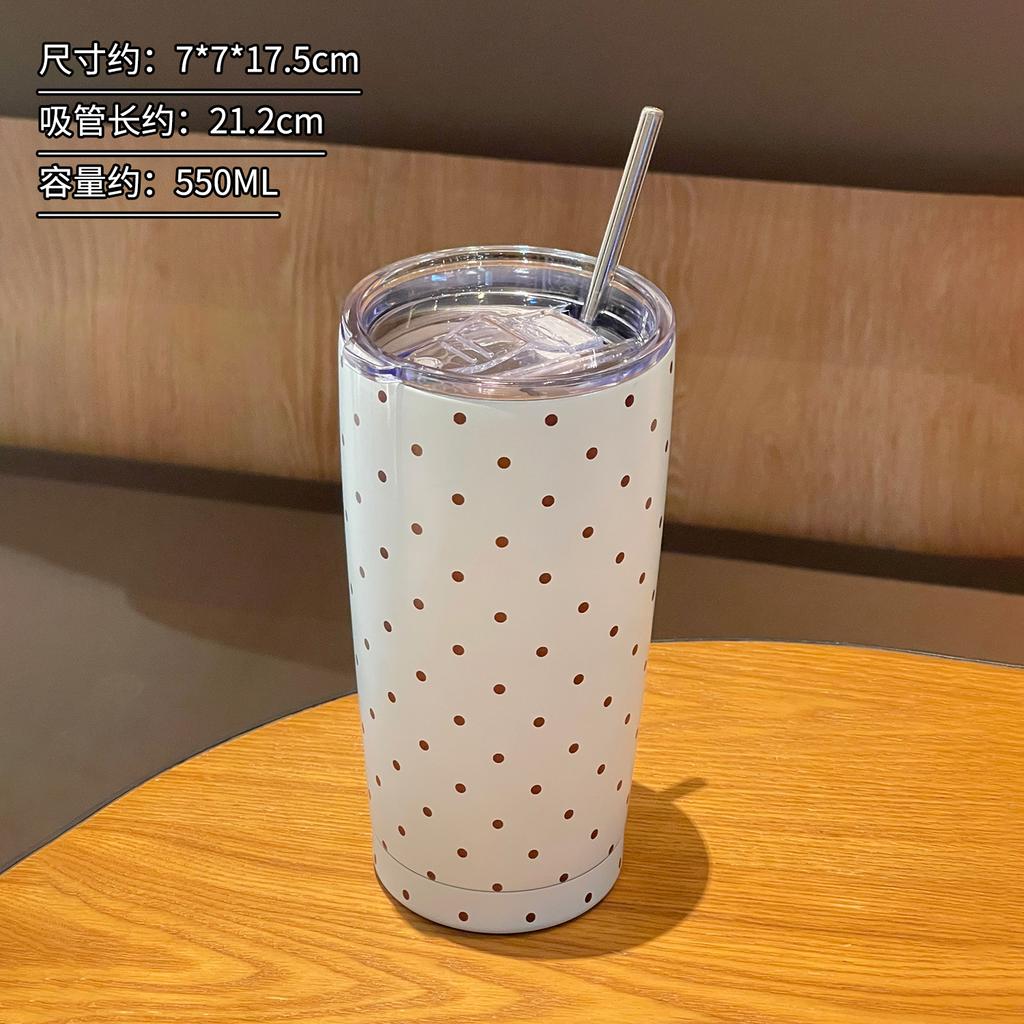 Polka Dot Vacuum Insulated Tumbler 304 Stainless Steel Large Capacity Water Bottle with Straw Couples Cup for Home Daily Use