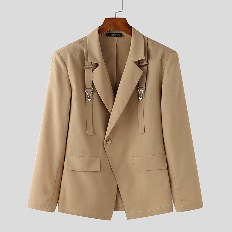 INCERUN Мужской тонкий пиджак с лацканами и длинным рукавом, повседневное пальто на одной пуговице