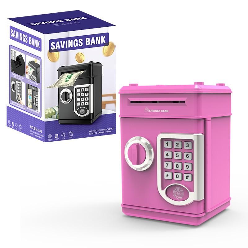 Kids Mini Lockable Coin Bank With Fingerprint Security - Metal-Style ABS Savings Box Birthday Childrens Day