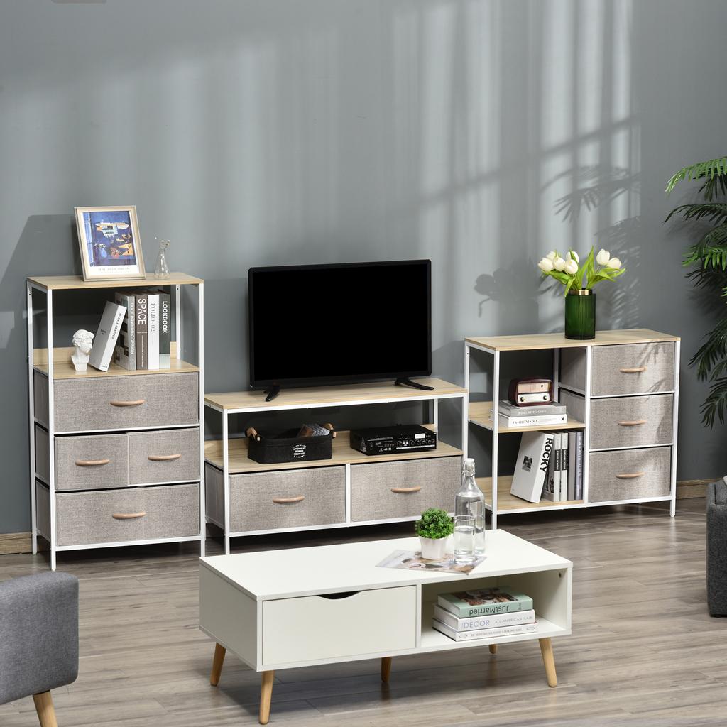 Chest of Drawers Storage Dresser Cabinet Organizer with 3 Fabric Drawers and 2 Display Shelves for Living Room, Bedroom, Hallway, Beige