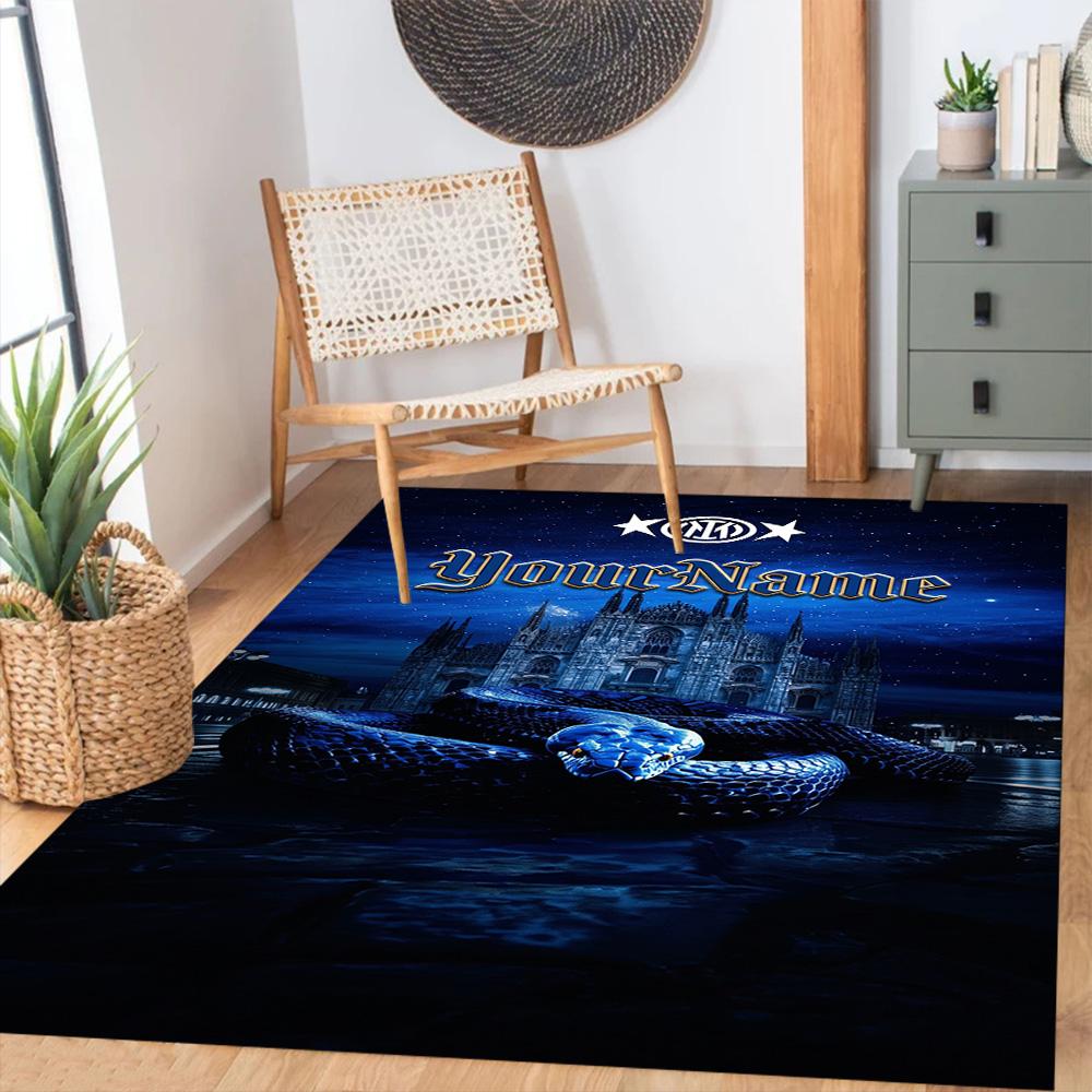 Inter Milan Customize Text Carpet Perfect for Hallway Living Rooms Balcony Entryway Anti-slip Rug Anime Office Decor Best for Christmas
