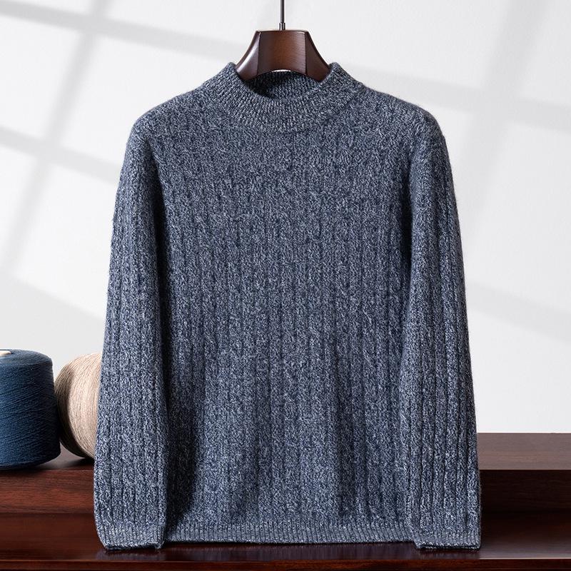 Men's Heathered Yarn Double-Strand Half-High Neck Pullover – Autumn/Winter, Soft & Skin-Friendly
