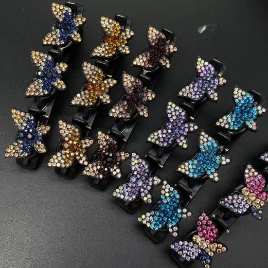 4/6 шт. Плетеные заколки для волос из искусственного хрустального камня, Стразы, Декор в виде бабочек, Блестящие