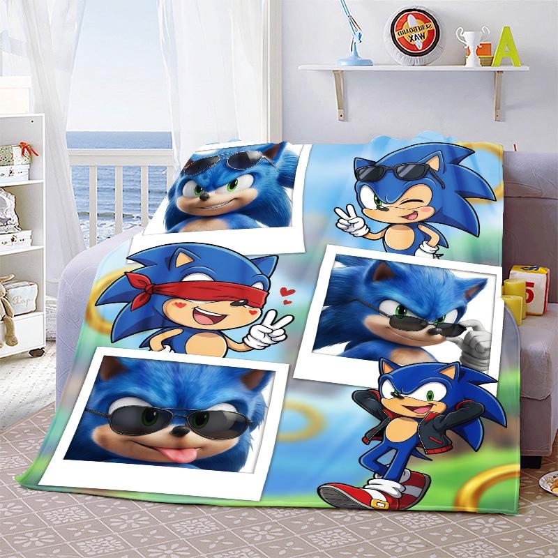 Sonic Throw Blanket Flannel Soft Cozy Warm Blanket for Bed Sofa Lightweight Home Decor Use -QJY