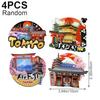 Refrigerator magnet Japanese cityscape magnetic sticker souvenir travel memorabilia home kitchen decoration set 4 style 2 (random style)