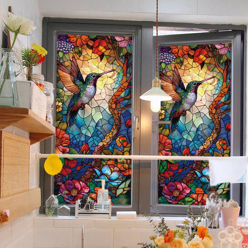 Sunflower Electrostatic Glass Sticker Colorful Flowers and Birds Film