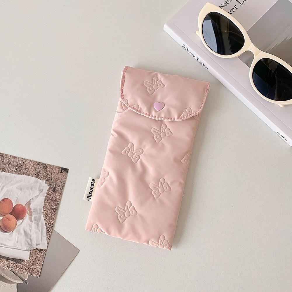 Portable Embossed Butterfly Bow Pencil Case Lightweight with Button Cosmetic Bag Glasses Protective Cover