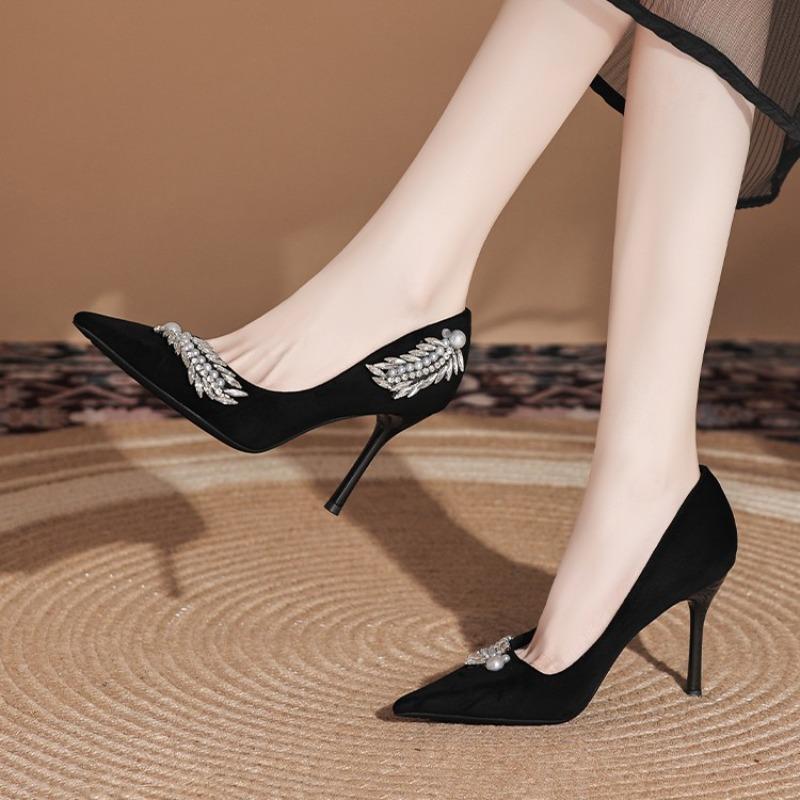 Fashion New Style Luxury Women's Beautiful Elegant High Heels with Diamond Women's Versatile Stiletto Fashion Single Shoes Zapatos Mujer