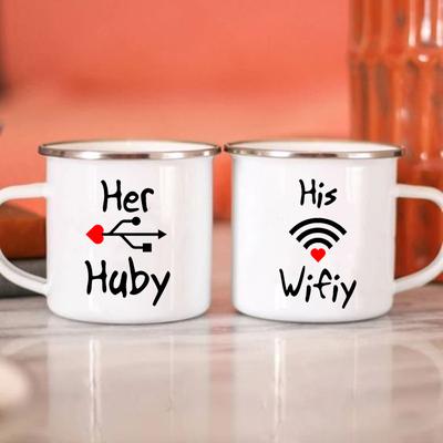 Его Wifiy Ее Муж Забавный USB WIFI Печать Забавная Пара Кружка Дорожная Чашка Кофе Персонализированные Подарочные Чашки для Сублимации Чашек Друзья