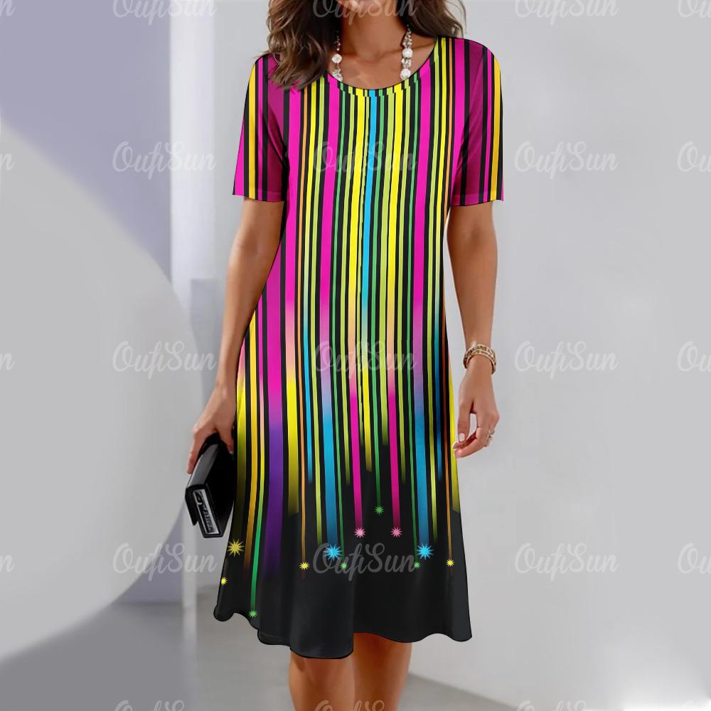 Новые женские платья с полосатым принтом, элегантные и красивые платья миди, летнее цельное платье больших размеров для женщин
