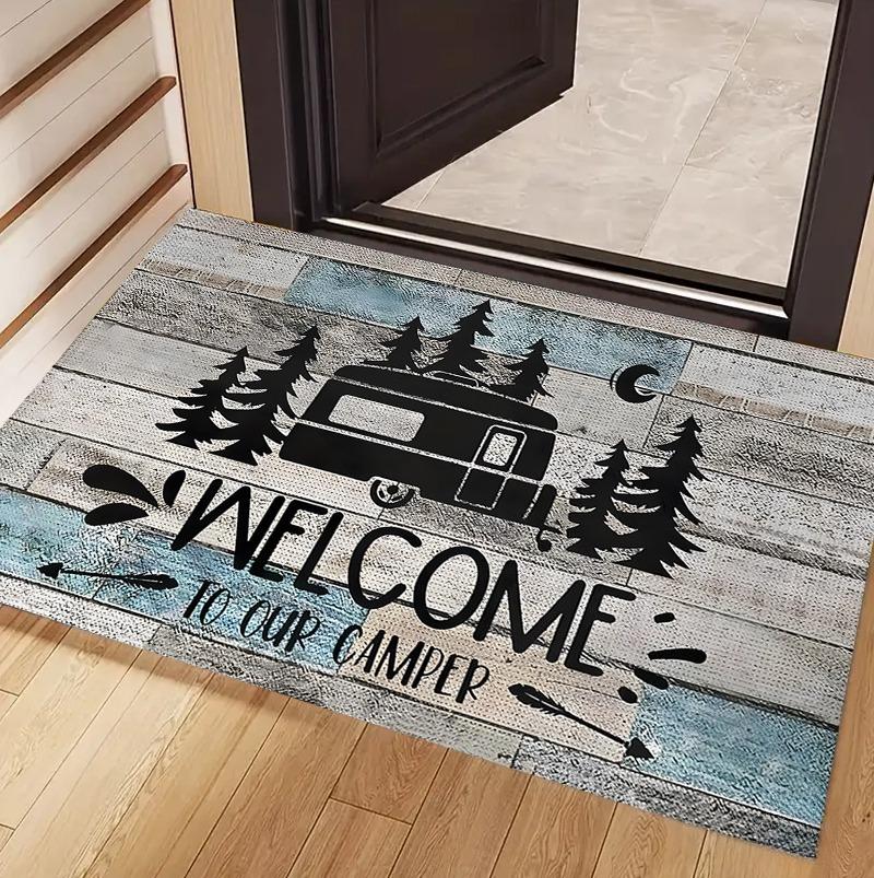 Forest Style Camping Camper Doormat, Pine Tree Moon Print Non-Slip Entry Mat, RV Welcome Floor Mat, Adventure Themed Home Decor
