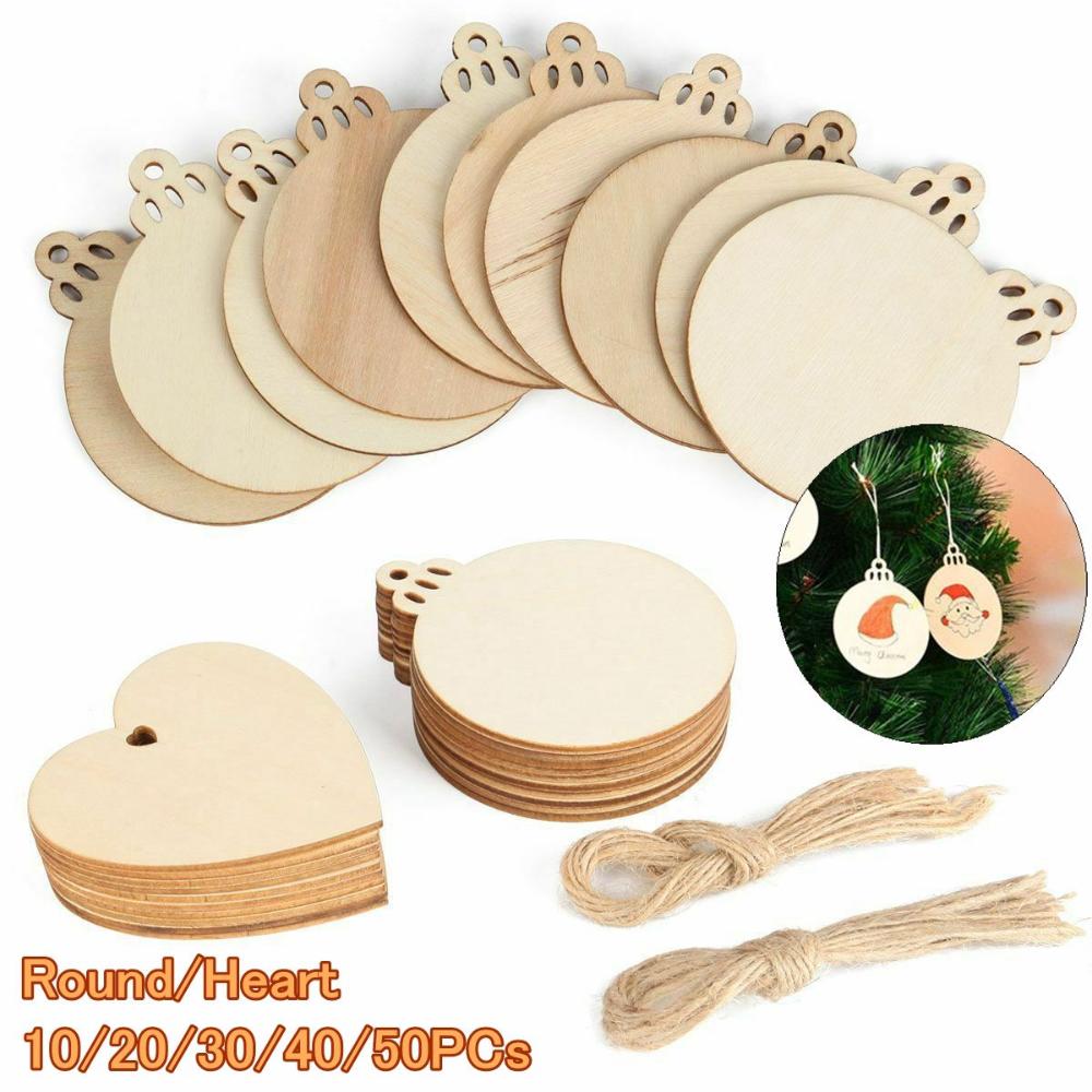 Heart Pattern Wooden Ornaments Wooden Discs Wood Slices DIY Craft Christmas Ornaments Hang Decor