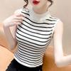 Women's Slim Short Half-high Neck Knitted Top Outerwear Layered Vest Sleeveless Small Striped