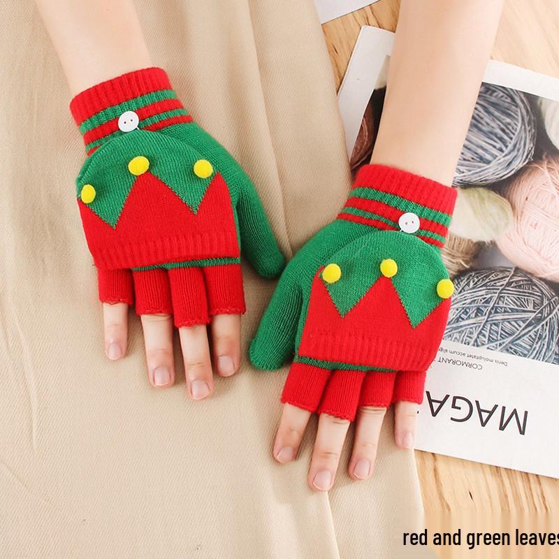 Женские зимние вязаные шерстяные перчатки без пальцев с откидным верхом - Милые, Теплые, Защищающие от холода