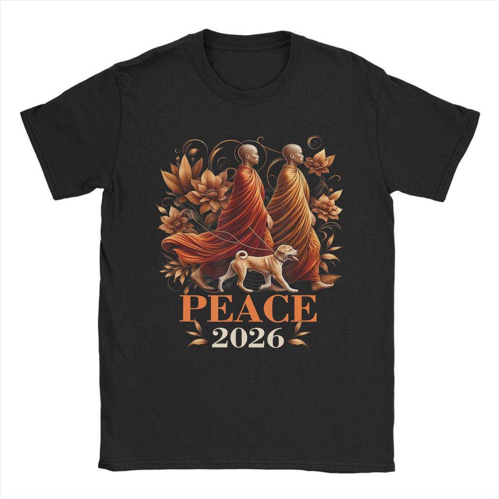 Buddhist Monks Walk For Peace Aloka Dog Cotton T Shirt For Unisex Summer ONeck Leisure Tee Shirt Oversized Dropshipping Tops
