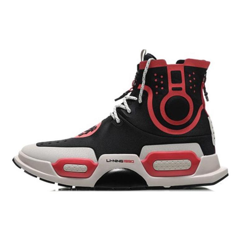 Li Ning Reburn Скользкие и износостойкие Покрытие Высокие Спортивные Повседневные Кроссовки Мужские Черные Красные AGBN054-1