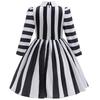 Girls Halloween Cosplay Costume Movie Black And White Striped Princess Dress+Headband For Kids Birthday Party Carnival Dress-Up