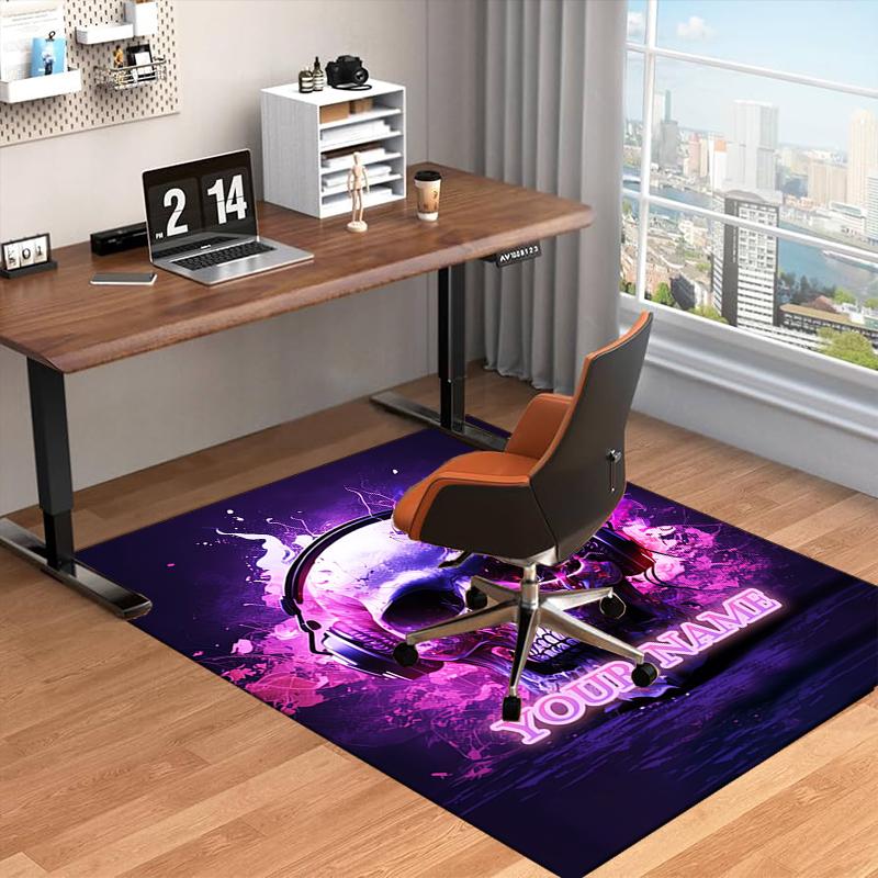 1PC Custom Name Skull Headphones Artwork Theme Floor Mat Ideal for Living Room, Game Rooms, Office, Bedroom Floor Mat Playful Design