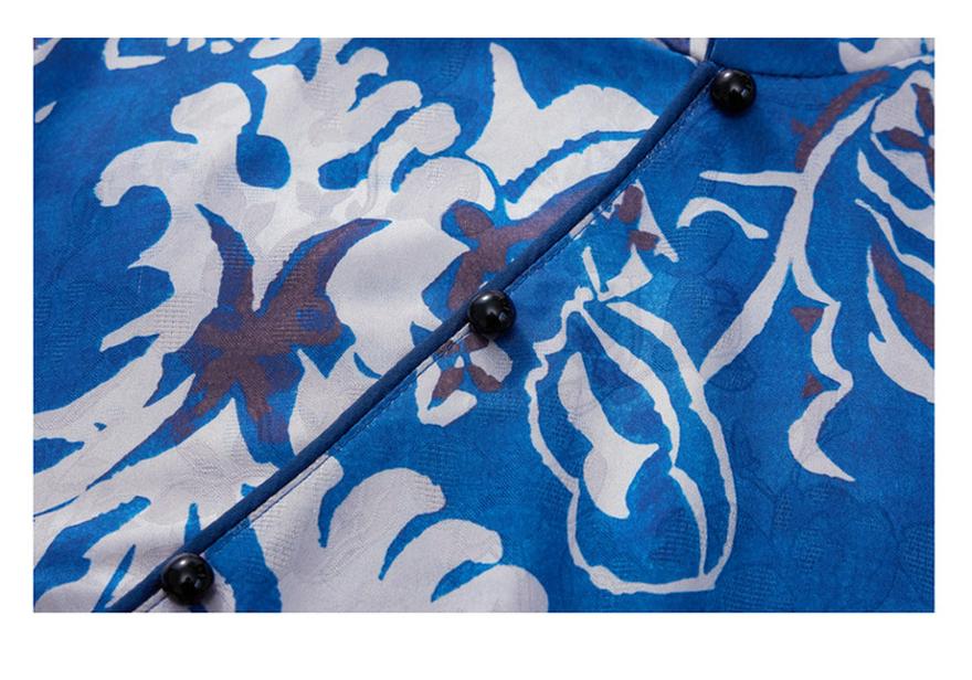 Летний топ Cheongsam 2026 года, этнический принт, воротник-стойка, пуговицы-лягушки