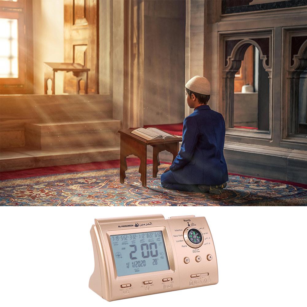 Hijir Calendar Muslim Table Clock Easy Setting Prayer Alarms Portable Tabletop Muslim Clock  Mecca