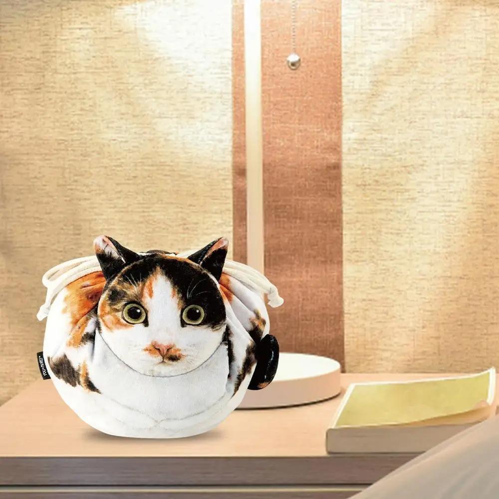 Cat Shaped Cat Cosmetic Bag Organizer Coin Pouch Purse Toiletry Storage Bag Decoration Cat Drawstring Travel Makeup Bag