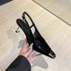 Fashion 2024 Square Toe Thin Heel Sandals Patent Leather Black Wrapped Heels High Heels Metal Toe Temperament Matte Women's Single Shoes