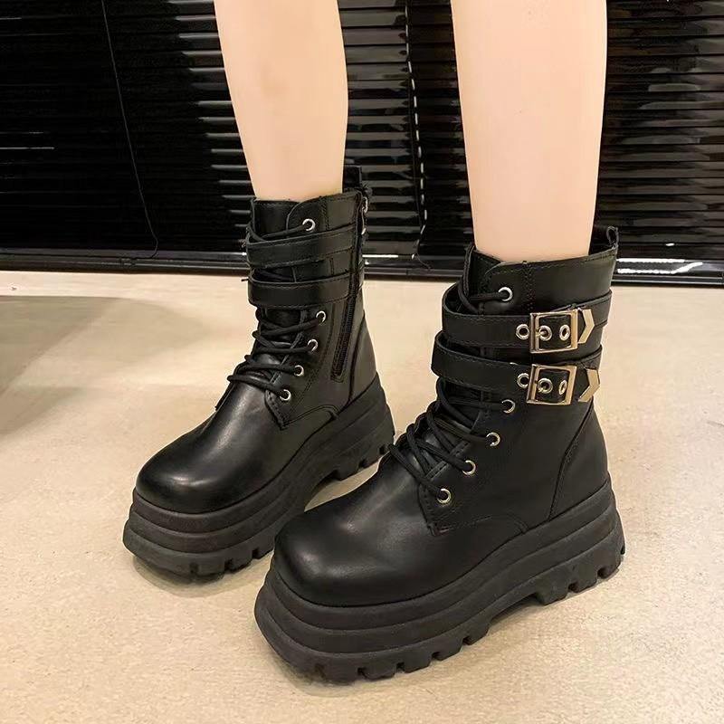 Fried Street Locomotive Boots Autumn 2025 New Small Man Height Increasing Thick-soled Skinny Short Boots British Martin Boots Women