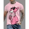 Summer New Mens T-shirts Cartoon Pink Panther Print Short Sleeve O-neck Tees Casual Loose Daily Sports Oversized Unisex Tops