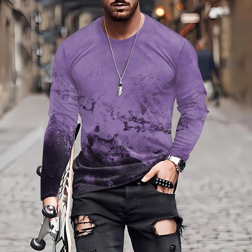 Муж. Футболка Круглый вырез Одежда Одежда На открытом воздухе Длинный рукав С принтом Модельер Винтаж