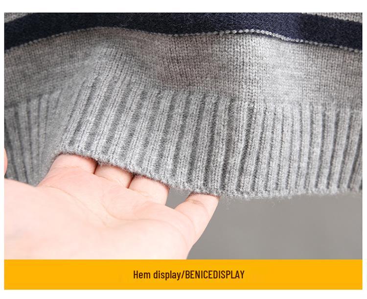 Boys' Striped Wool Crew Neck Sweater - Thick, Warm & Stylish for Autumn/Winter