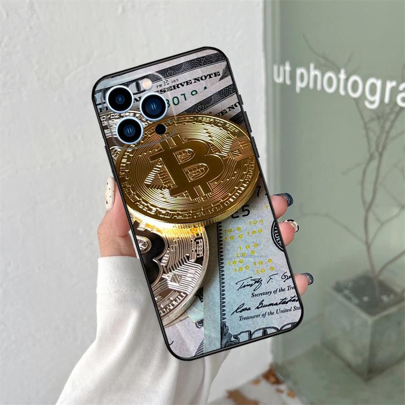 Силиконовый мягкий чехол Bitcoin BTC для iPhone 17 Air 11 15 16 14 Pro Max 12 13 Mini 16 Plus 16e Задняя крышка