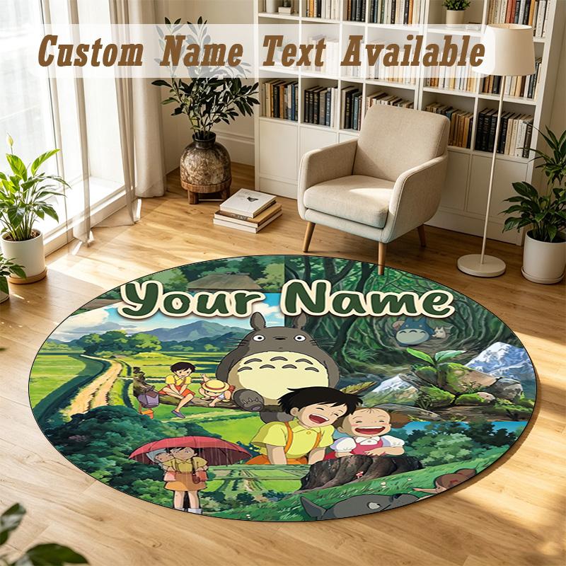 My Neighbor Totoro Personalized Round Rug Support Custom Name, Soft Home Decor Mat