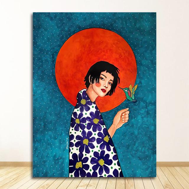 Настенные панно Cuadros для гостиной, винтажные без рамы, абстрактные красочные девушки, настенная живопись на холсте, плакат на скандинавскую тему, цветочные волосы