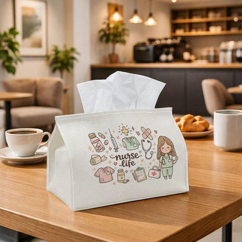 1pc Cute Minimalist Aesthetic Tissue Box, Nurse Character Illustration Perfect for Outdoor Gatherings, Daily Desktop Use, And Suitable for Bedrooms, L