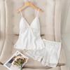 Pajamas women's 1011 new summer suspender shorts two-piece set ice silk thin sexy loungewear set with chest pad