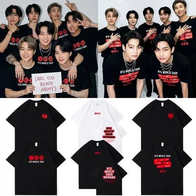 Kpop BTS 2026 Мировой Тур Ариранг Тот же Стиль Футболка Мужская Женская Список Имен Участников Печать Повседневная Футболка с Коротким Рукавом Подарок Корейским Фанатам