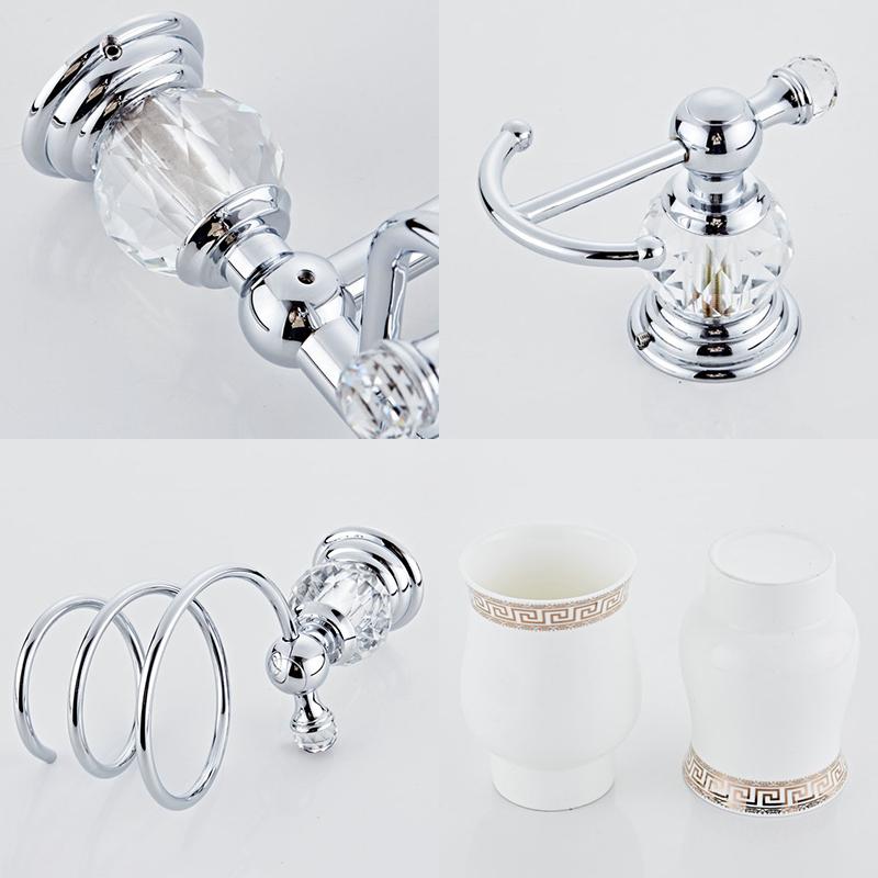 Bathroom Hardware Set Crystal Bath Towel Shelf Toilet Paper Holder Sliver Chrome Towel Bar Toilet Brush Holder Robe Hook EL8130