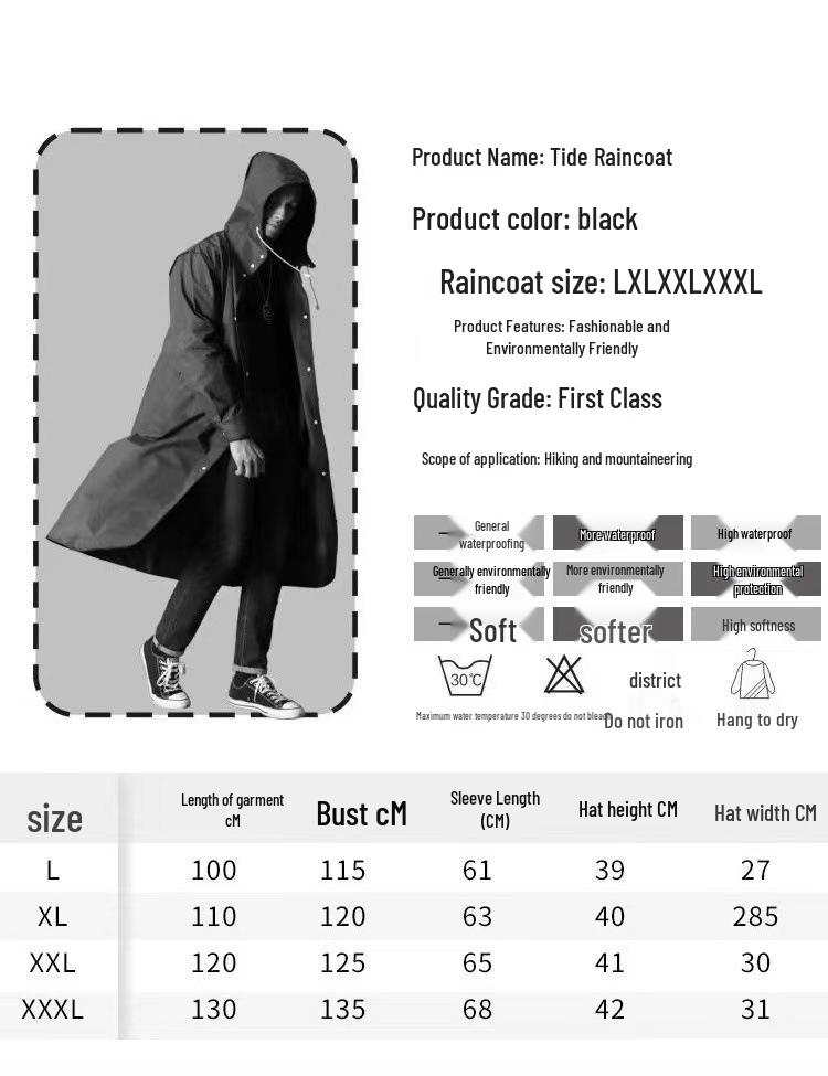 Взрослое черное пончо-дождевик в стиле тренча с капюшоном, очень толстое, ветрозащитное, для рыбалки