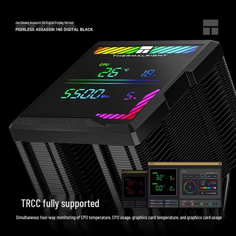Thermalright PA140 Black Air Cooler with Dual Towers, 6 Heatpipes, ARGB Digital Display & Monitoring Screen