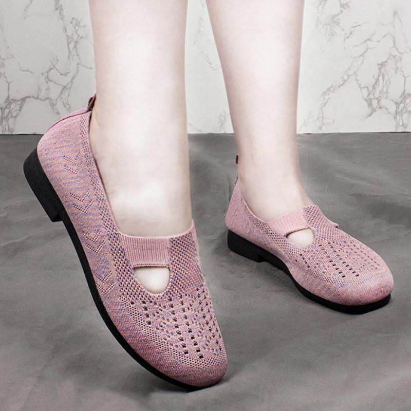 Летняя женская обувь, модная дышащая сетчатая легкая обувь для мам, повседневная нескользящая спортивная обувь на плоской подошве, женская вулканизированная обувь