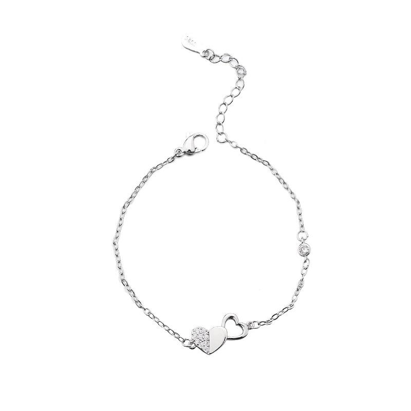 Flash Diamond Heart-To-Heart Bracelet Korean Personality Light Luxury Exquisite Two-Color Love Bracelet Valentine'S Day Gift