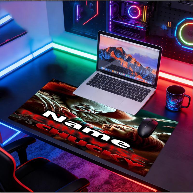 Custom Name Personalized Bride of Chucky Pattern Mousepad, Laptop PC Desk Mat, Decorative Desk Mat for Home Keyboard Pad Gift