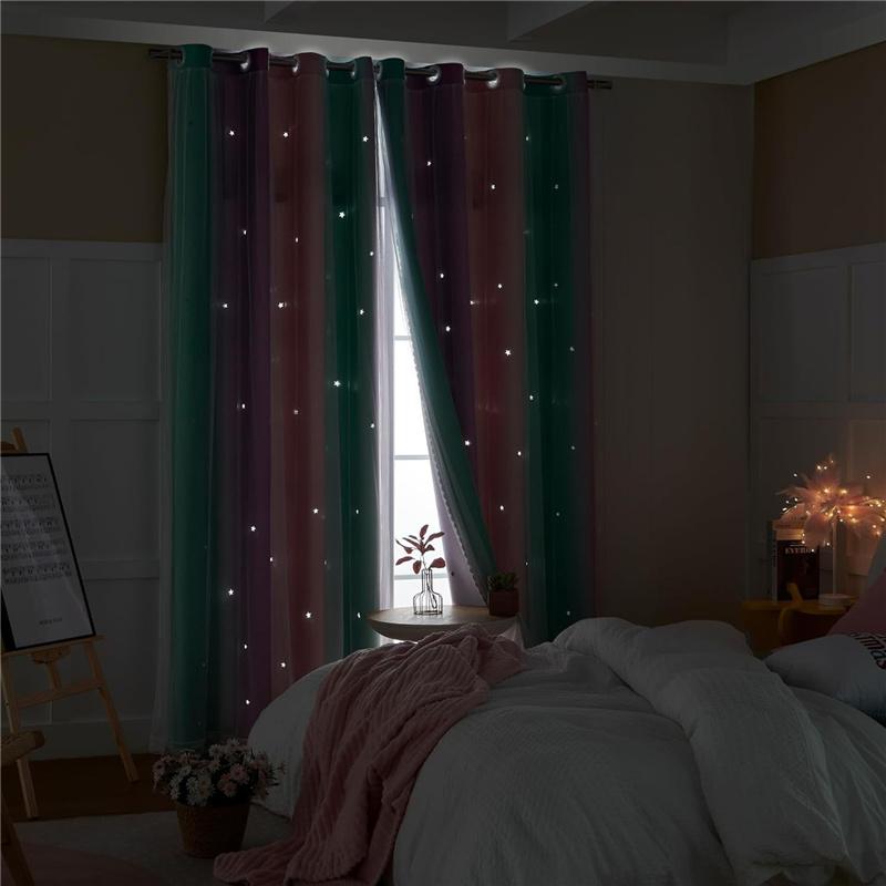Двухслойные градиентные радужные шторы блэкаут с вырезами в виде звезд для детской комнаты, спальни, гостиной