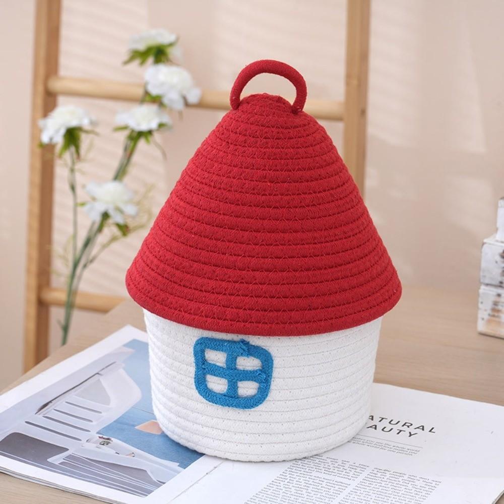 Cotton Rope Woven Desk Organizer House Shape Snack Toys Organizer Vanity Table Study Room