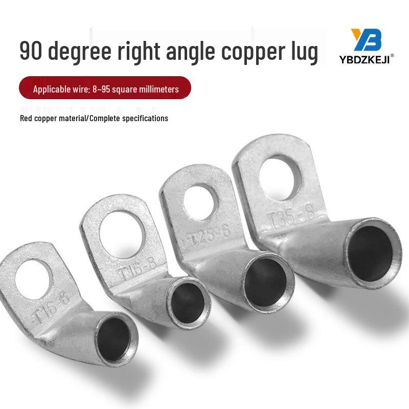 90-Degree Copper Lug Terminal: Right-Angle, Cold-Pressed, High-Current, L-Type, Copper Connector